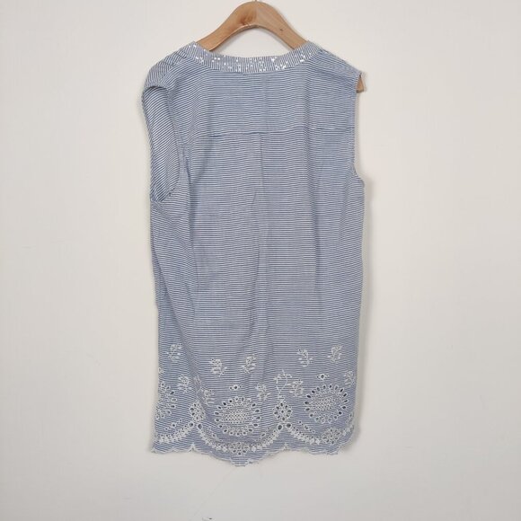 Style & Co Women's Boho Tunic Dress Blue White Striped Size Medium Eyelet Floral - Picture 5 of 8